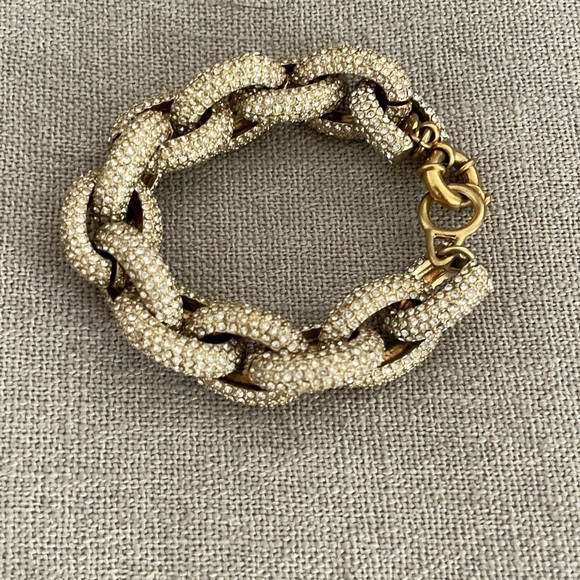 J. Crew Jewelry - J. Crew Classic Pave Link Bracelet Gold Chunky Crystal Brass Chain